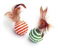 Aerensic Lot de 2 Jouets for Chat en rotin for Animal de Compagnie, Jouet Amusant en Fausse Plume, Clochette for Chat, Chaton, Balle Interactive, Fournitures for Animaux de Compagnie(2pc Random)