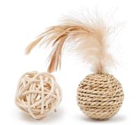 Aerensic Lot de 2 Jouets for Chat en rotin for Animal de Compagnie, Jouet Amusant en Fausse Plume, Clochette for Chat, Chaton, Balle Interactive, Fournitures for Animaux de Compagnie(2pc)