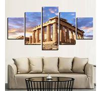 AEREO 5 Panneaux Morceau Décoration Murale Salon Peinture Sur Toile Illustration Tendue Et Encadrée Temple du Parthénon Acropole Athènes Grèce 5 Pièces Poster Décoration Mur Art Photo Frames