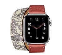 Aergood Cuir Bande,Compatible avec Apple Watch Bracelets 38/40/41mm 42/44/45mm, Double Tour Bracelet de pour iwatch Series 7 6 5 4 3 2 1 SE(42/44/45mm,Rouge/Motif)