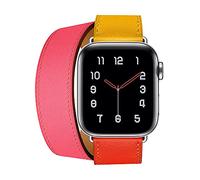 Aergood Cuir Bande,Compatible avec Apple Watch Bracelets 38/40/41mm 42/44/45mm, Double Tour Bracelet de pour iwatch Series 7 6 5 4 3 2 1 SE(38/40/41mm,Orange/Jaune)