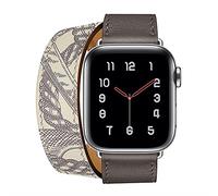 Aergood Cuir Bande,Compatible avec Apple Watch Bracelets 38/40/41mm 42/44/45mm, Double Tour Bracelet de pour iwatch Series 7 6 5 4 3 2 1 SE(42/44/45mm,Gris/Motif)