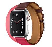 Aergood Cuir Bande,Compatible avec Apple Watch Bracelets 38/40/41mm 42/44/45mm, Double Tour Bracelet de pour iwatch Series 7 6 5 4 3 2 1 SE(42/44/45mm,Rose Rouge/Vin)