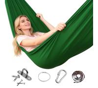 Aerial Hamac de yoga, 150 x 280 cm, pour yoga, swing, anti-gravité, avec ferrures, capacité de charge de 200 kg, vert
