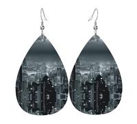 Aerial Night Of View Hong Kong Boucles d'oreilles en cuir pour femme Boucles d'oreilles percées en cuir en forme de larme Ensemble de bijoux d'anniversaire de Noël Cadeaux pour femme