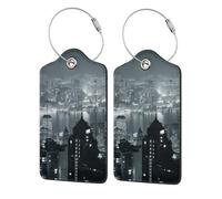 Aerial Night of View Hong Kong Étiquette de bagage pour valise, étiquettes de bagage durables avec boucle en métal avec PU étiquettes de nom d'adresse et pour voyage