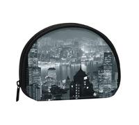 Aerial Night of View Hong Kong Mini porte-monnaie en forme de coquillage - Portefeuille compact zippé pour pièces de monnaie, clés et petits objets