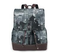 Aerial Night of View Hong Kong Print Sac à dos imperméable antivol léger PU mode cuir nylon école sac à bandoulière sac à dos de voyage, Noir , Taille unique