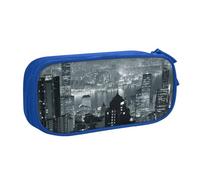 Aerial Night of View Hong Kong Trousse à crayons double couche personnalisable en tissu polyester imprimé pour école, bureau, voyage, bleu, Taille unique
