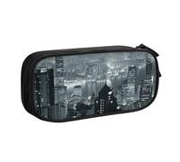 Aerial Night of View Hong Kong Trousse à crayons double couche personnalisable en tissu polyester imprimé pour école, bureau, voyage, Noir , Taille unique