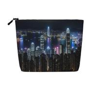Aerial Night of View Hong Kong Trousse de maquillage en chanvre unique avec fermeture éclair Accessoires pour femme Noir Taille unique, Noir/blanc, One Size