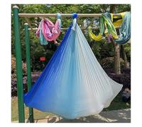 Aerial Yoga HäNgematte Set Hamac volant de yoga de couleur dégradée, balançoire, hamac de yoga aérien, tissu en soie uniquement ou mousqueton et chaîne en marguerite (5 m x 2,8 m)(White blue)