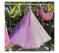 Aerial Yoga HäNgematte Set Hamac volant de yoga de couleur dégradée, balançoire, hamac de yoga aérien, tissu en soie uniquement ou mousqueton et chaîne en marguerite (5 m x 2,8 m)(Purple white)