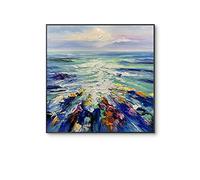AERK Tableau Peint A La Main,Extra Large Peinture Murale Originale Vagues De L'Océan Oeuvre Texturée Art Mural Moderne Peint À La Main Peintures À l'huile sans Cadre Décoration Murale pour Salo