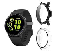 Aerku Lot de 2 coques rigides Protection d'écran compatible avec Garmin Vivoactive 5 - Protection complète - Anti-rayures - En polycarbonate - Noir et transparent