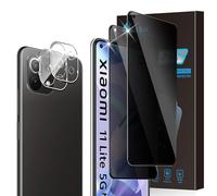 Aerku Verre Trempé Anti-espion pour Xiaomi Mi 11 Lite 5G/4G/Ne, 2pcs Film Protection écran de Confidentialité et 2pcs Caméra Arrière Protecteur, [9H Dureté][Anti-Spy] Anti-Rayures Privacy Film