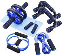 AERLANG Roue abdominale 7 en 1 avec 2 barres de pompes, bande de résistance, corde à sauter, poignée et genouillère, entraînement de fitness à la maison, équipement de sport multifonction, cadeau de
