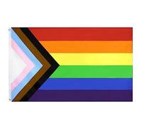 Aerlxemrbrae Drapeau arc-en-ciel 150 x 90 cm Bannières 100D Polyester Laiton Œillets Gay Rainbow Progress Bannières Festival