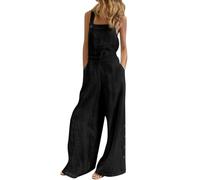 Ärmelloser Overall für Damen, lässig, Einfarbig, für den Sommer, Weite Latzhose, Knöpfe, Jumpsuit mit weitem Bein und Taschen Damen Sommer (Black, M)