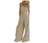 Ärmelloser Overall für Damen, lässig, Einfarbig, für den Sommer, Weite Latzhose, Knöpfe, Jumpsuit mit weitem Bein und Taschen Damen Sommer (Coffee, L)