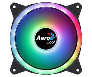 Aerocool Duo 12 PC fan - 120mm Fan with Double Ring RGB LED Lighting and 28 LEDs, Includes a 6-Pin Connector, Curved Blades and Anti-Vibration Pads, ARGB hub Compatible, 1000 RPM, Single Fan, Black