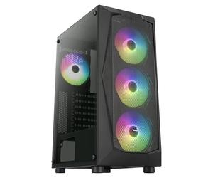 Aerocool FALCONV2BK, Boîtier Moyen Tour ATX, Frontal Mesh, Verre Trempé, Noir, 4 Ventilateur ARGB 12cm