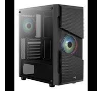 Aerocool Menace Saturn RGB - Boîtier PC Moyen Tour Noir, ATX/microATX/Mini-ITX, 2x3.5", 3x2.5", 7 slots, 2x USB 3.2 Gen 1, Ventilateurs 120mm avant/arrière, Acier/ABS, Panneau Verre Trempé