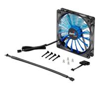 Aerocool SHARK - ventilateur pour PC (12 cm, 12V/7V, 15 pales, 14.5 dBA, 1500rpm, éclairage LED bleu, ultra-silencieux, anti-vibration, câbles emmêlés), couleur bleue