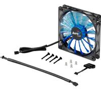 Aerocool SHARK - ventilateur pour PC (14 cm, 12V/7V, 15 pales, 14.5 dBA, 1500rpm, éclairage LED bleu, ultra-silencieux, anti-vibration, câbles emmêlés), couleur bleue