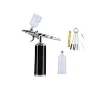 Aérographe avec kit de compresseur Mini 25 Psi 0,3 mm Buse Déclencheur Pistolet Nail Art Design Tattoo Contrôle Précis(METU40 C Black)