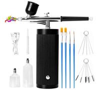 Aerographe Kit Complet, Airbrush Ongle Haute Pression, Portable Rechargeable Kit Compresseur Aérographe, Pour Décoration D'ongles, Décoration de Gâteau, Maquillage, Modelisme Peinture