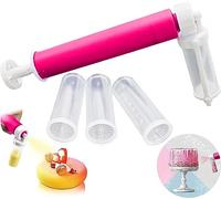Aérographe manuel pour gâteaux - Outils de décoration à paillettes - Pompe à colorier avec 4 tubes - Kit de cuisine pour cupcakes, biscuits, desserts