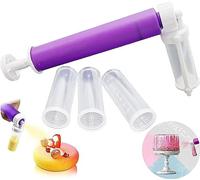Aérographe manuel pour gâteaux - Outils de décoration à paillettes - Pompe à colorier avec 4 tubes - Kit de cuisine pour cupcakes, biscuits, desserts