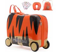 Aerolite Minimax Valise Enfant à 4 roulettes 45x36x20cm - Bagage Cabine pour Enfants 29L Bagage à Main de Voyage à Coque Rigide et 4 Roues - Set de Bagages avec Sac et Oreiller 45x36x20 (Tigre)