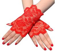 Aeromdale Mitaines d'été ajourées en dentelle florale pour femme, protection UV contre le soleil, conduite, mariage, court, mitaines pour cicatrices de cicatrices, rouge