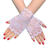 Aeromdale Mitaines d'été ajourées en dentelle florale pour femme, protection UV contre le soleil, conduite, mariage, court, cache-cicatrices - Blanc