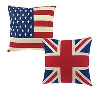 Aeromdale Paire de drapeaux de l'Union Jack et USA Drapeau Américain Étoiles & Rayures Housse de coussin Coton Lin Taie d'oreiller Drapeau Amateur 45 x 45 cm DIY Artisanat