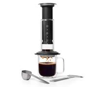 AeroPress Cafetière à piston Premium en verre, acier inoxydable et aluminium, tout-en-un French Press et cafetière expresso manuelle, infusion 2 min pour moins d’amertume et plus de saveur, Noir