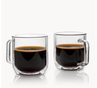 AeroPress Mugs à Café en Verre Borosilicate à Double Paroi - Cristallins avec Anses, Base Large, Verre Épais - conçus pour cafetières standard - 350 ml, Lot de 2