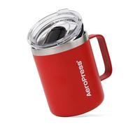 AeroPress Tasse de voyage avec poignée, en inox à double paroi, isolation sous vide, couvercle anti-éclaboussures, pour boissons chaudes ou froides, compatible lave-vaisselle. (Rouge)