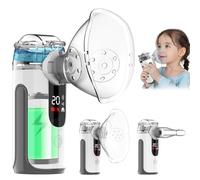 Aérosol portable silencieux à ultrasons-Appareil d’aérosol pour adultes et enfants avec batterie rechargeable 1200mAh, nébuliseur inhalateur avec 2masques et embout buccal pour maison et voyage (Gris)