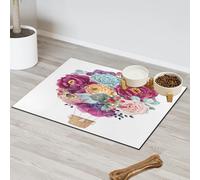 Aerostat Tapis d'alimentation pour chat et chien Tapis d'alimentation pour chat et chien Tapis d'alimentation pour animaux de compagnie Motif fleurs roses Tapis d'alimentation absorbant Nti-Slip