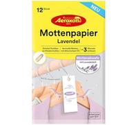Aeroxon Moth Protection Wardrobe 12 Moth Papers - Protection Efficace Contre Les Mites, Protection Textile jusqu'à 3 Mois, Parfum Lavande, Papier de Protection Contre Les Mites pour Les vêtements