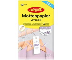 Aeroxon Moth Protection Wardrobe 12 Moth Papers - Protection Efficace Contre Les Mites, Protection Textile jusqu'à 3 Mois, Parfum Lavande, Papier de Protection Contre Les Mites pour Les vêtements