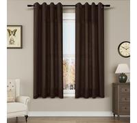 Aersas Rideaux en lin marron de 160 cm de longueur, lot de 2 panneaux à œillets pour salle à manger, rideaux en lin semi-transparents filtrant la lumière, style campagne, rideaux courts de 160 cm de