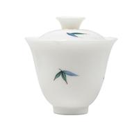 AERTSDFGT Petites tasses à Thé Tasse à thé en porcelaine blanche Ercai Gaiwan bambou feuilles persistantes peintes la main, service de petite capacité, tasse anti-brûlure Tasses à thé Kungfu