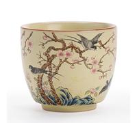 AERTSDFGT Petites tasses à Thé Tasse à thé Ru Kiln de style chinois beige décor fleurs et d'oiseaux, tasse maître, d'invité, glaçure craquelée, dégustation, service en céramique Tasses à thé Kungfu