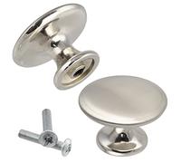 AERZETIX - C41482 - Lot de 2 Boutons ronds de porte de meuble Ø27 mm - poignée armoire placard tiroir décoration intérieur cuisine salon assemblage - en métal - finition brossée