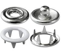 AERZETIX - C57078 - Lot de 10 Boutons pression avec anneaux/oeillets à 5 griffes Ø9.5 mm en 4 pièces - en métal - couleur argent/blanc - pour jeans maroquinerie cuir sellerie mercerie vêtements