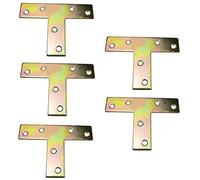 AERZETIX C58423 Plaques pattes assemblage T 70x50x16x2 mm, Lot de 5 | Perforées, 6 trous x Ø4 mm, Acier zingué